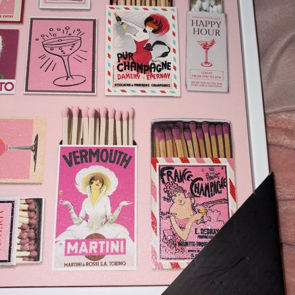 Crystal Luxe Pink Champagne & Cocktail Matchbox Wall Art NWT - Picture 11 of 11
